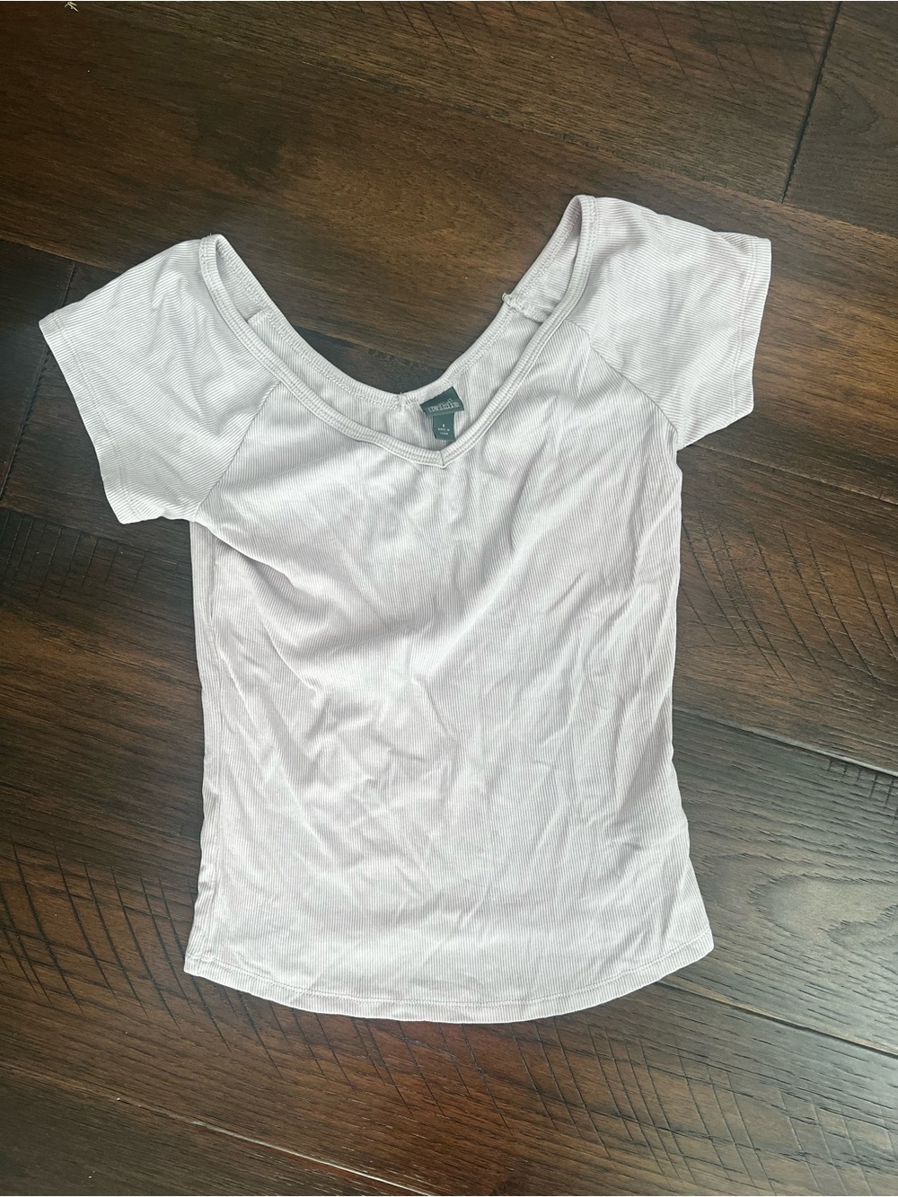 Light gray double vneck ribbed Women's Top